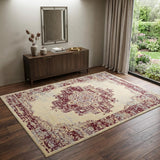 4' X 6' Cream Damask Power Loom Area Rug