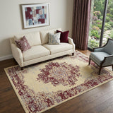 5' X 7' Cream Damask Power Loom Area Rug