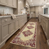 8' Cream Damask Power Loom Runner Rug