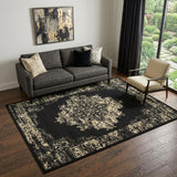 5' X 7' Cream Damask Power Loom Area Rug