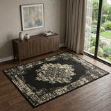 4' X 6' Cream Damask Power Loom Area Rug