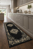 8' Cream Damask Power Loom Runner Rug