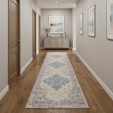 12' Pink And Ivory Medallion Runner Rug