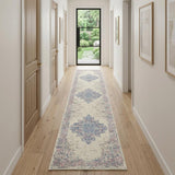10' Pink And Ivory Medallion Runner Rug