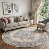 8' Pink Round Damask Power Loom Area Rug