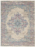 6' X 9' Ivory Pink And Blue Medallion Area Rug