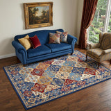 5' X 7' Red Damask Power Loom Area Rug