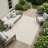 8' X 11' Beige And Ivory Indoor Outdoor Area Rug