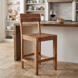 18" Brown Solid Wood Counter Height Bar Chair