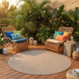 8' Beige Round Indoor Outdoor Area Rug