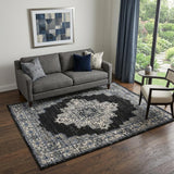 5' X 7' Black Floral Power Loom Distressed Area Rug