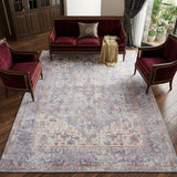 8' X 10' Blue Floral Power Loom Distressed Area Rug