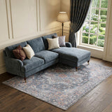 8' X 10' Blue Floral Power Loom Distressed Washable Area Rug