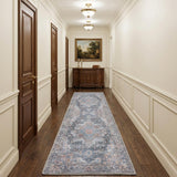 10' Blue Floral Power Loom Distressed Washable Runner Rug