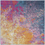 5' Blue Square Abstract Power Loom Area Rug