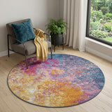 5' Blue Square Abstract Power Loom Area Rug