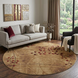 8' Brown Floral Power Loom Non Skid Round Rug