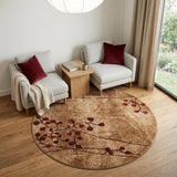 6' Brown Round Floral Power Loom Area Rug