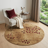 4' Brown Round Floral Power Loom Area Rug