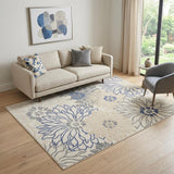 5' X 7' Cream Floral Power Loom Distressed Area Rug