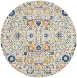 8' Cream Round Floral Power Loom Area Rug