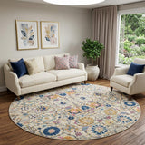 8' Cream Round Floral Power Loom Area Rug