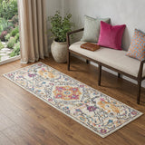 6' Cream Floral Power Loom Runner Rug
