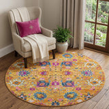5' Gold Round Floral Power Loom Area Rug