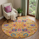 4' Gold Round Floral Power Loom Area Rug