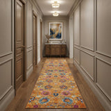 10' Gold Floral Power Loom Runner Rug