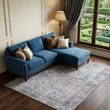 8' X 10' Gray Floral Power Loom Distressed Area Rug