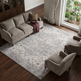 8' X 10' Gray Floral Power Loom Distressed Area Rug