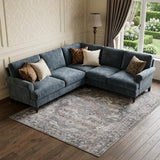 8' X 10' Gray Floral Power Loom Distressed Washable Area Rug