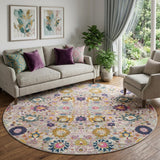 8' Gray Round Floral Power Loom Area Rug