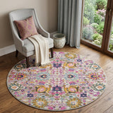 4' Gray Round Floral Power Loom Area Rug
