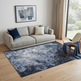 5' X 7' Blue And Black Abstract Area Rug