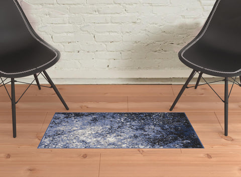 2' X 3' Light Blue Abstract Power Loom Distressed Area Rug