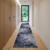 10' Blue And Ivory Abstract Distressed Runner Rug