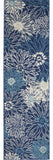 10' Navy Blue Floral Power Loom Runner Rug