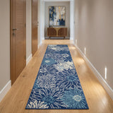 10' Navy Blue Floral Power Loom Runner Rug