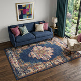 5' X 7' Navy Blue Floral Power Loom Distressed Area Rug