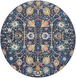 8' Navy Blue Round Floral Power Loom Area Rug