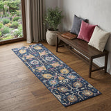 6' Navy Blue Floral Power Loom Runner Rug