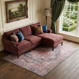 8' X 10' Red Floral Power Loom Distressed Washable Area Rug