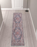 10' Red Floral Power Loom Distressed Washable Runner Rug