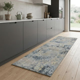 8' Blue And Ivory Floral Runner Rug