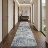 10' Blue Floral Power Loom Runner Rug
