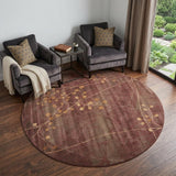 6' Brown Round Floral Power Loom Area Rug