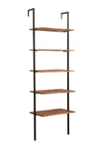 72" Brown Metal and Solid Wood Five Tier Ladder Bookcase