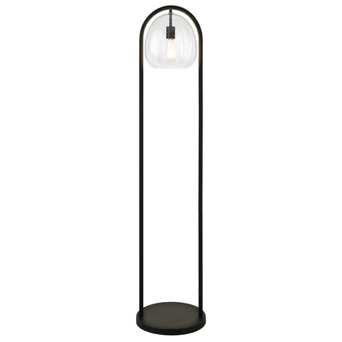 65" Black Column Floor Lamp With Clear Seeded Glass Globe Shade